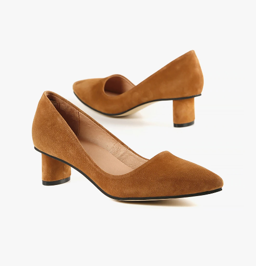 OVAL KITTEN PUMP Tan Suede Heels