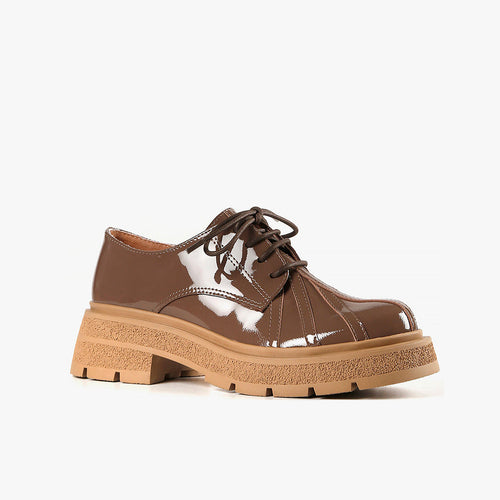 Patent Brown Lace up Lug Sole shoe