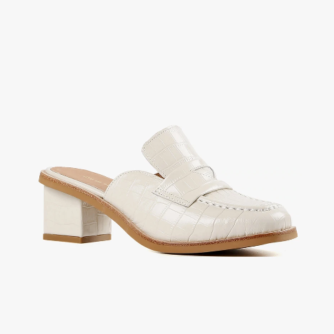 White Croc Leather Mules