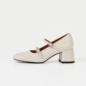 Adison Cream Mary Jane Pumps with two straps