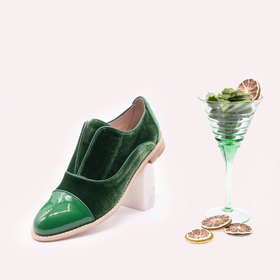 Green Velvet Oxfords with Patent Green Toe