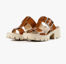 Load image into Gallery viewer, Buckle Tan Leather Mule Sandals