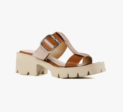 Buckle Lug Mule Tan Sandal