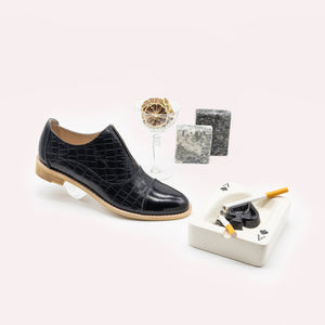 Black Croc Embossed Oxfords