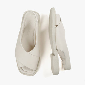 Top and side view of white flat sandal