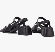 Load image into Gallery viewer, Black strappy sandals with flared heels