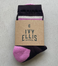 Load image into Gallery viewer, Ivy Ellis purple and pink socks in packaging