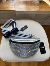 Load image into Gallery viewer, Silver Crossbody Bag with Navy sunglasses