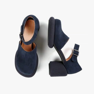 Chunky Platform Navy Suede Mary Jane Shoes