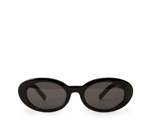 Black oval sunglasses with grey lenses