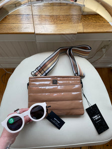 Nude Crossbody bag and cream sunglasses
