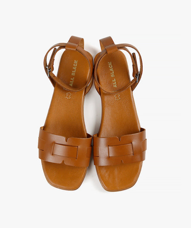 Flat Tan Leather Sandals with ankle straps