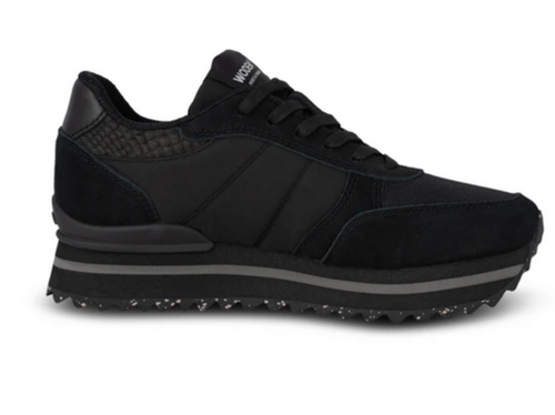 side view of black platform sneakers