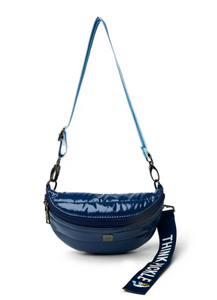 Shiny navy blue crossbody handbag
