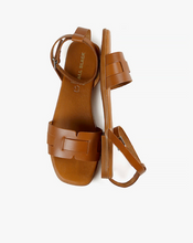 Load image into Gallery viewer, Top and side view of tan leather sandals