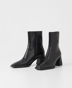 Pair of square toe black heeled boots