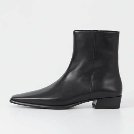 Slender black leather ankle boots