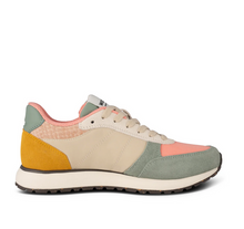 Load image into Gallery viewer, side view of multi colored sneaker in pink green yellow and beige