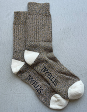 Load image into Gallery viewer, pair of brown and cream cotton crew socks