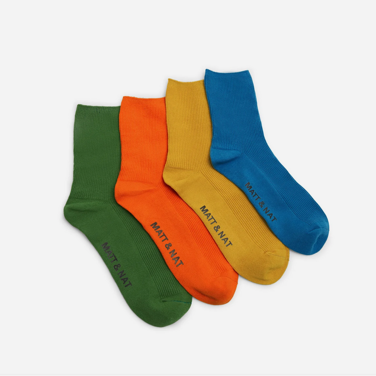 green, orange, yellow and blue socks