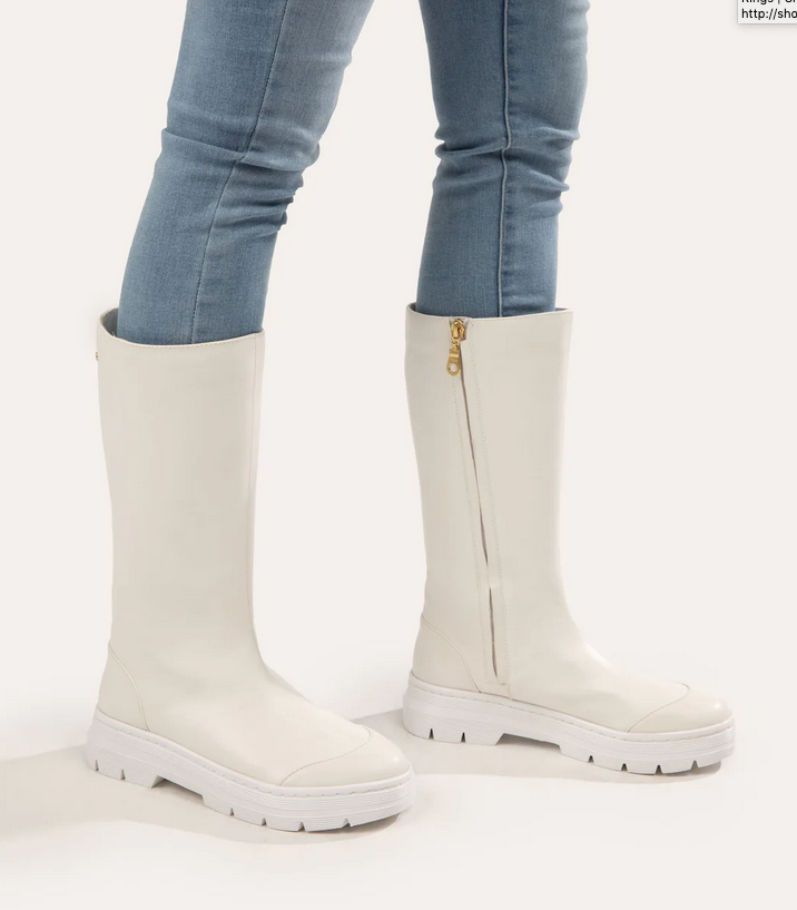 White knee high vegan boot with inside zipper