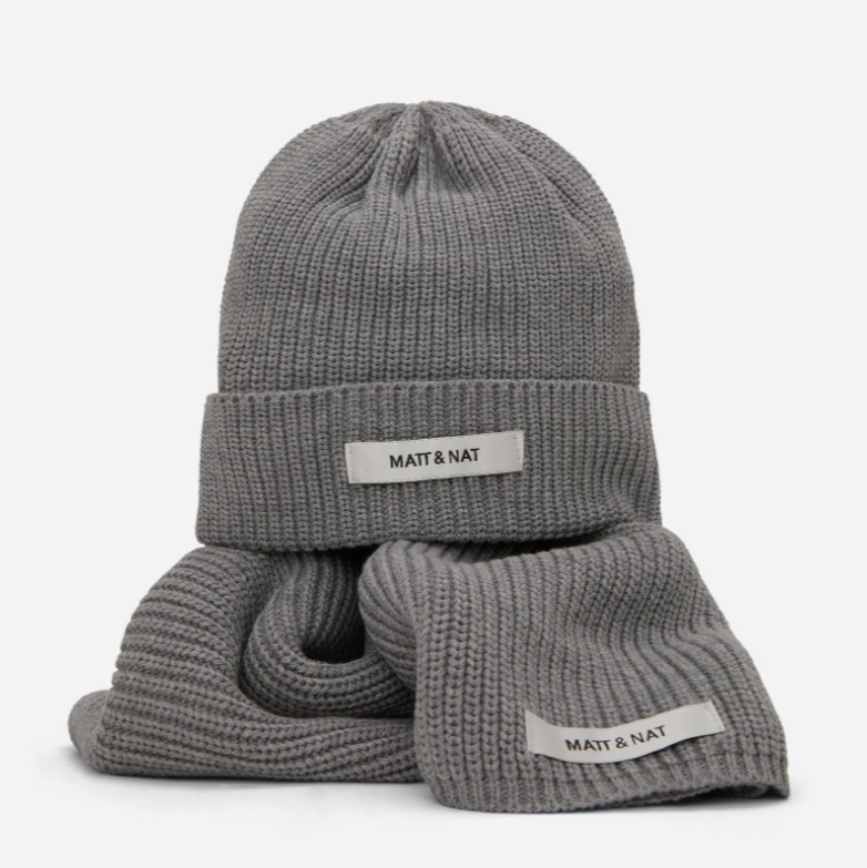 grey hat and scarf set