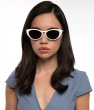 Load image into Gallery viewer, woman wearing white sunglasses