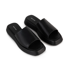 pair of black slide sandals