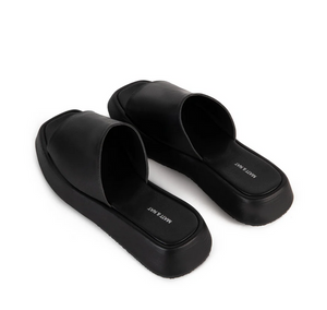 back view of black slide sandals