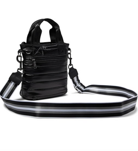 Black Shiny crossbody bag with handle straps & longer strap