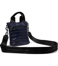 Load image into Gallery viewer, Shiny navy mini tote with handle &amp; long strap