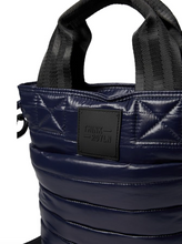 Load image into Gallery viewer, Close up of shiny navy mini tote