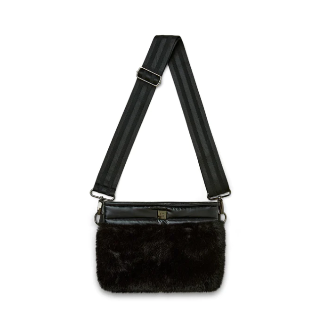 Black faux fashion fur bag