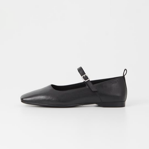 Black Leather Mary Jane Flats