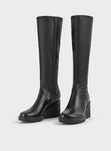 Load image into Gallery viewer, Pair of black knee high boots with round toe