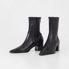 Load image into Gallery viewer, pair of black pointed stretch boots with zippers