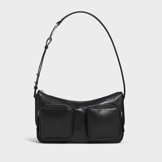 Black handbag with two front pockets