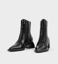 Load image into Gallery viewer, pair of black pointed lace up boots