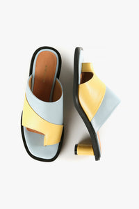 Blue & Yellow Leather Mid Heel Sandals