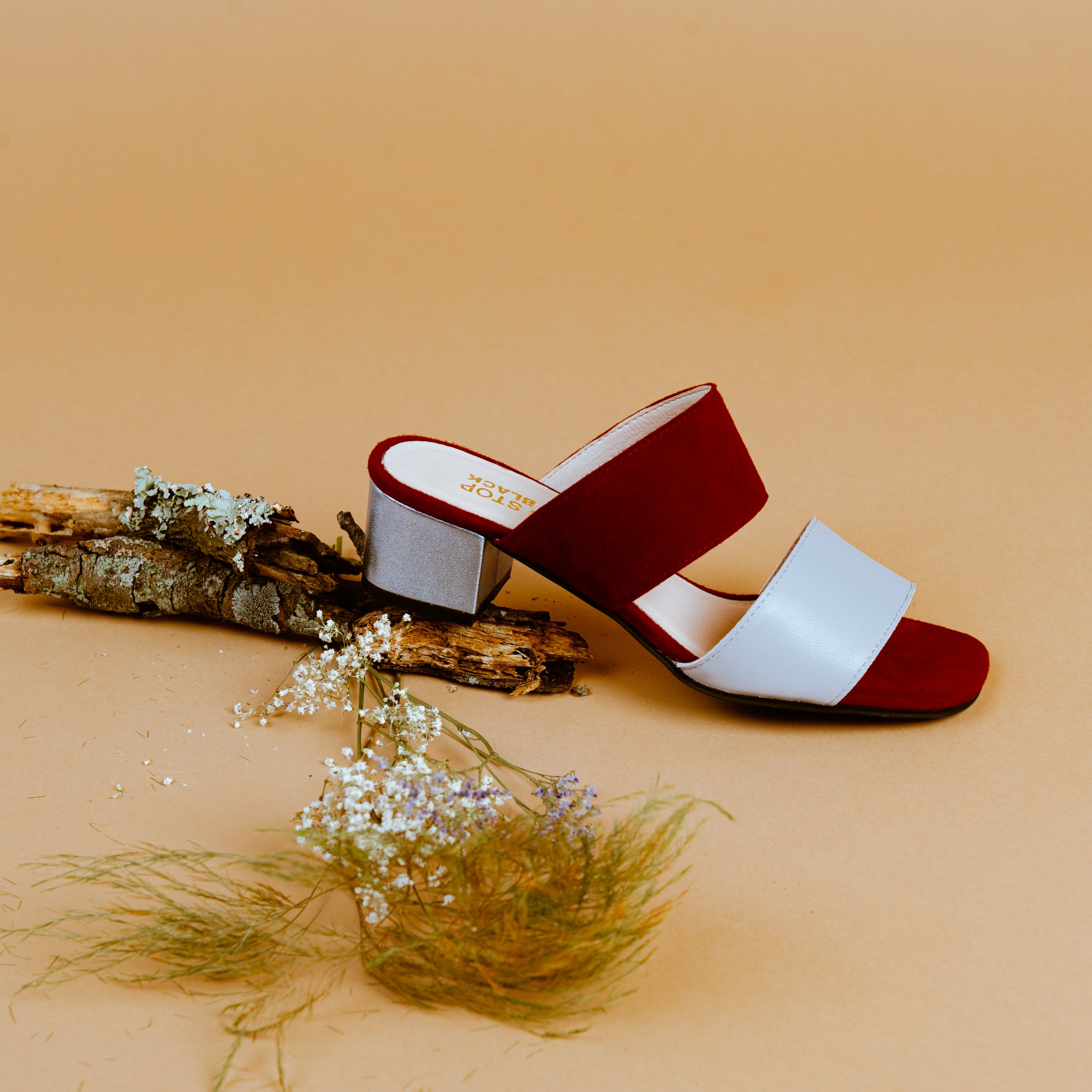 Red and Grey Mule Sandals Red and Silver Sandals Red strappy