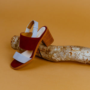 Red Suede Grey Leather Sandal