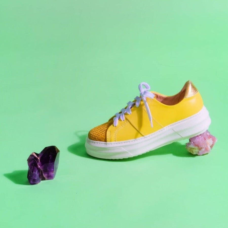 ZIRCON Yellow Leather Sneaker | Yellow Leather Sneakers