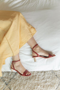 Red Sandals with sculpted wood heels