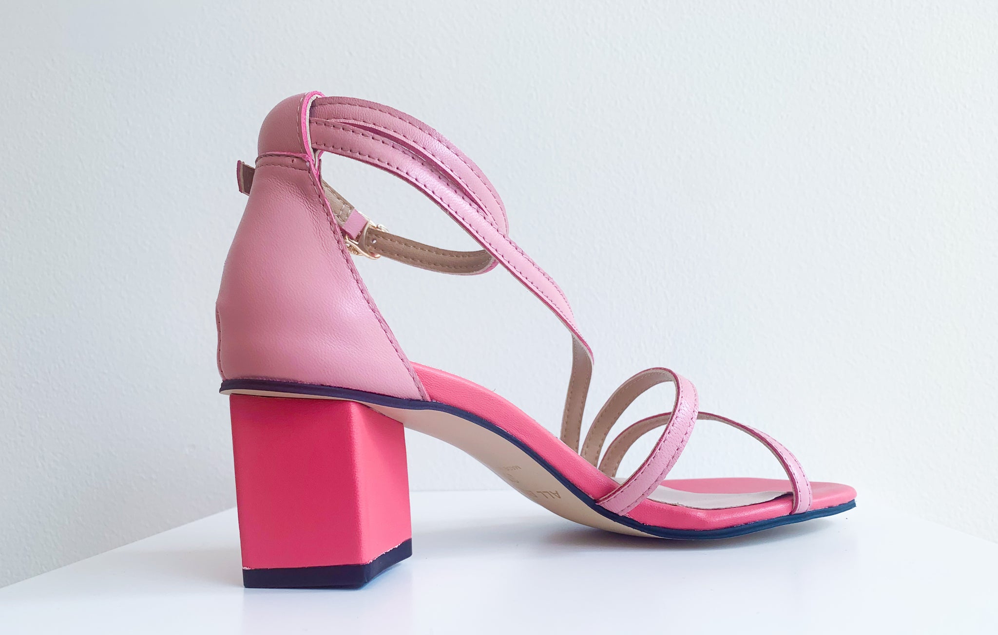 Pink strappy block online heels